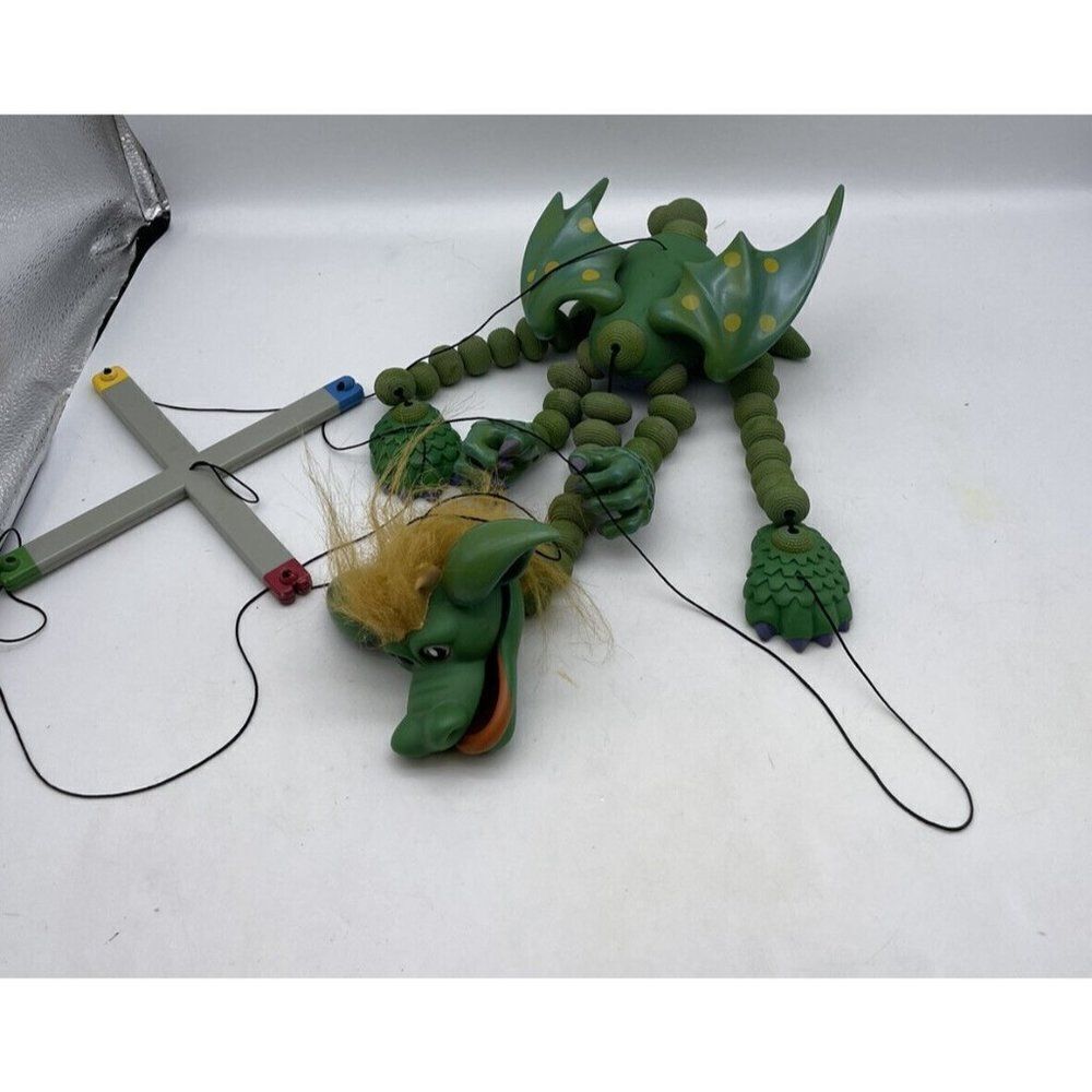 Vintage Dunstan Dragon Marionette Green Plastic Bozart Daniel Oates Green 1997